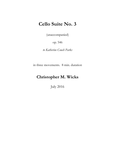 Suite For Cello No 3 Sheet Music