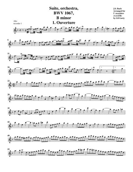 Suite For Orchestra No 2 Bwv 1067 Arrangement For 5 Recorders Sheet Music