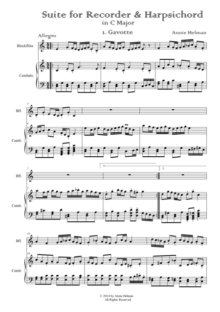 Free Sheet Music Suite For Recorder And Harpsichord In C Major