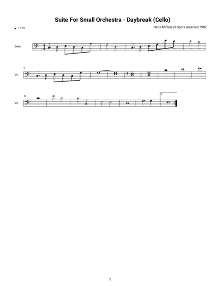 Free Sheet Music Suite For Small Orchestra Daybreak Cello Part