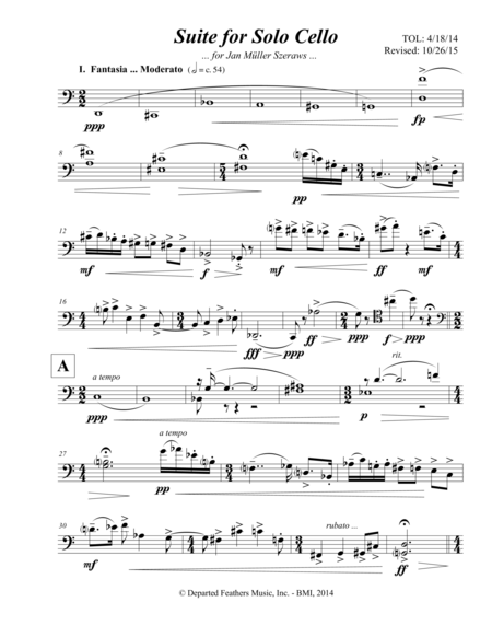 Suite For Solo Cello 2014 Sheet Music