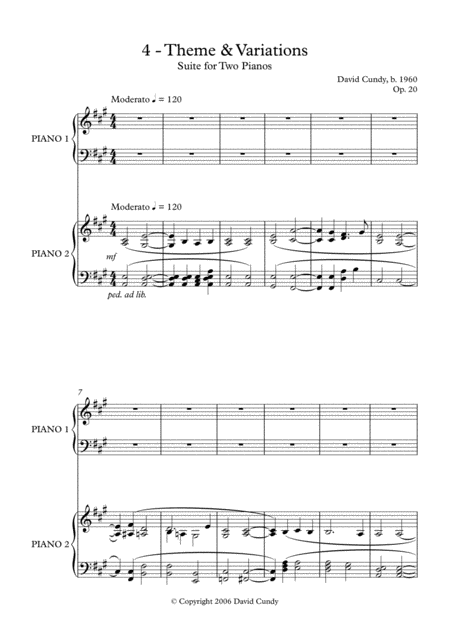 Suite For Two Pianos Op 20 4th Movement Theme Variations Sheet Music