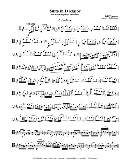 Suite In D Major For Trombone Unaccompanied Sheet Music