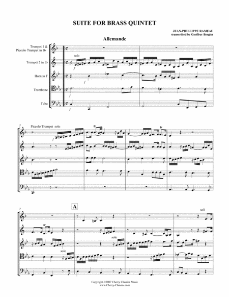 Suite In Six Movements For Brass Quintet Sheet Music