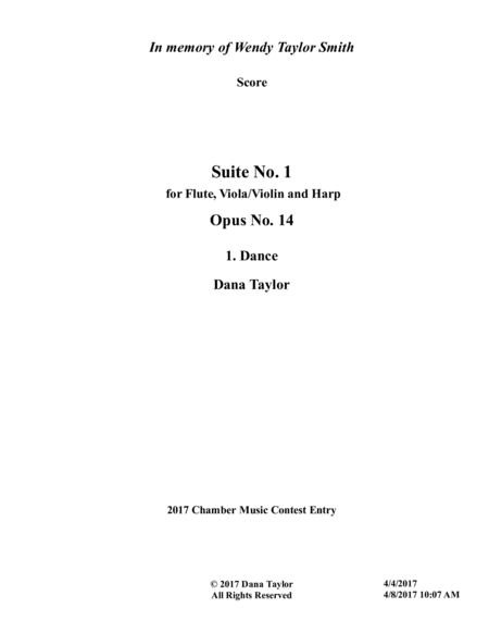 Suite No 1 For Flute Violx And Harp Dance Sheet Music