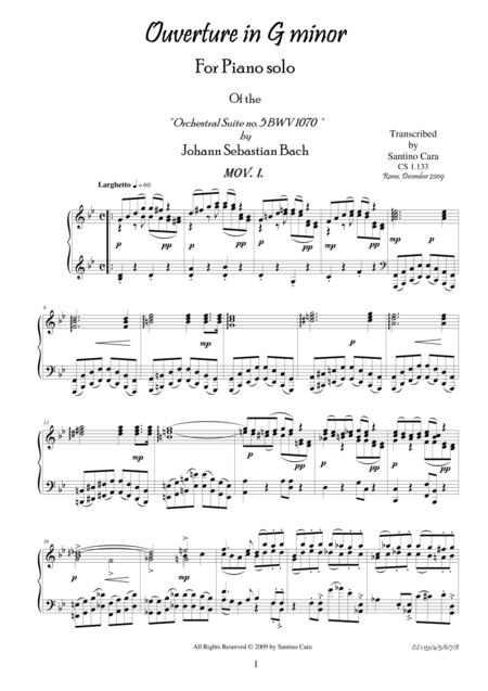 Free Sheet Music Suite Ouverture No 5 Bwv 1070 For Piano 1 Larghetto Poco Allegro