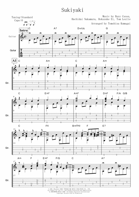 Sukiyaki Fingerstyle Guitar Sheet Music