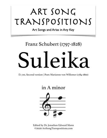 Suleika D 720 Version 2 Transposed To A Minor Sheet Music