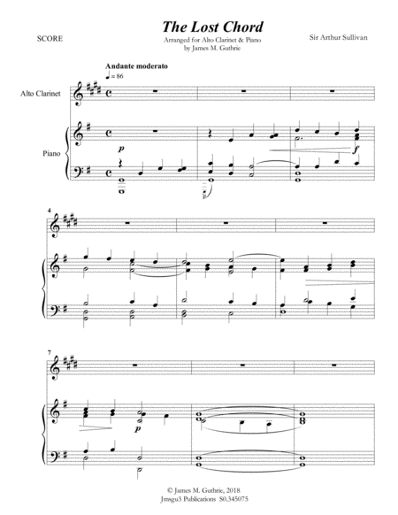 Sullivan The Lost Chord For Alto Clarinet Piano Sheet Music