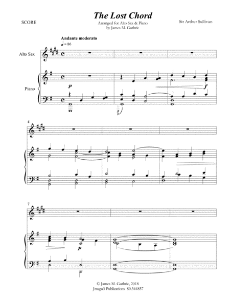 Free Sheet Music Sullivan The Lost Chord For Alto Sax Piano