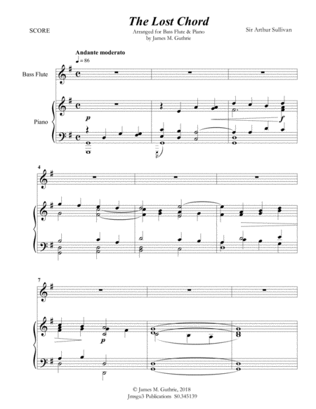 Sullivan The Lost Chord For Bass Flute Piano Sheet Music