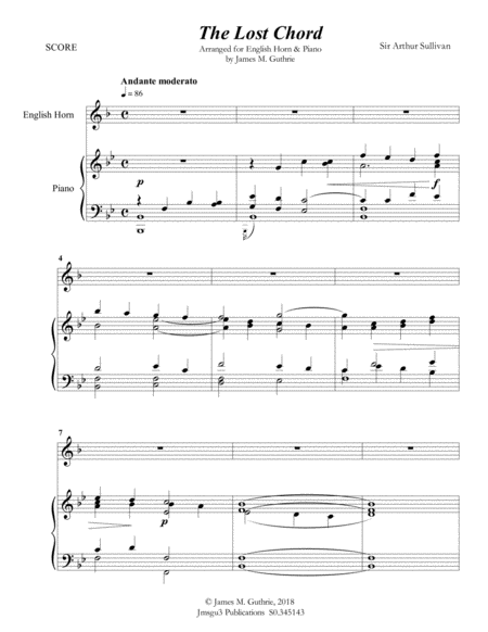 Sullivan The Lost Chord For English Horn Piano Sheet Music