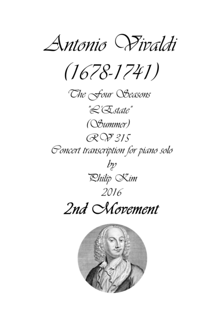 Summer 2nd Movement From The Four Seasons By Vivaldi For Piano Solo Sheet Music