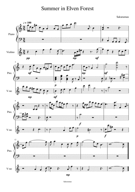 Free Sheet Music Summer In Elven Forest