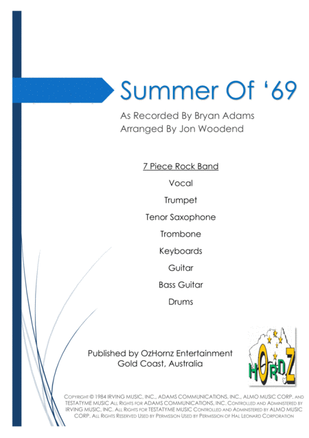 Summer Of 69 7 Piece Horn Chart Sheet Music