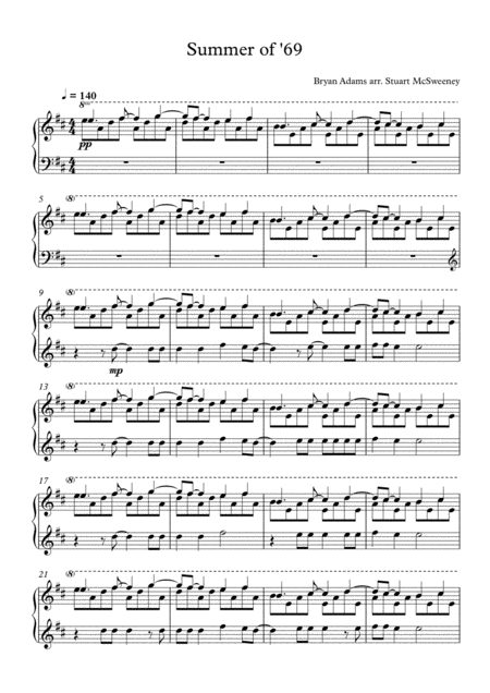 Free Sheet Music Summer Of 69 Piano Solo