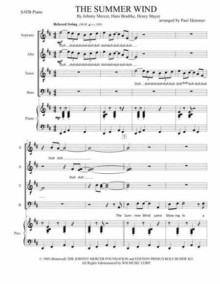 Free Sheet Music Summer Wind Satb Piano Acc