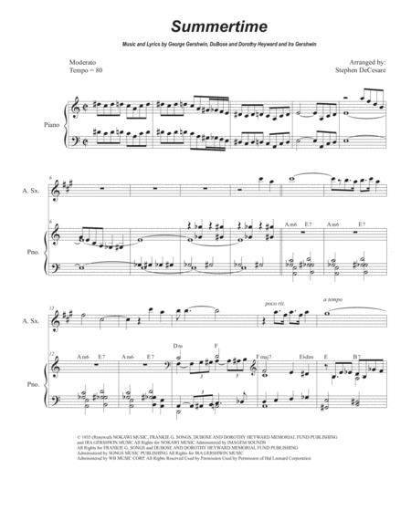 Free Sheet Music Summertime Alto Saxophone And Piano