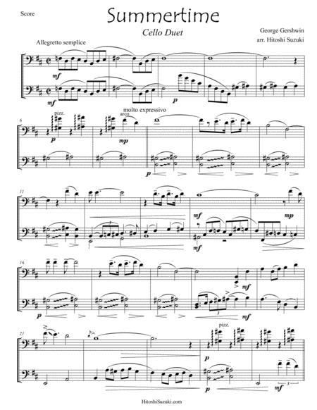 Free Sheet Music Summertime Arranged For Cello Duet