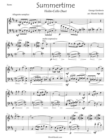 Summertime Arranged For Violin Cello Duet Sheet Music