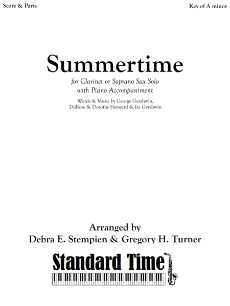 Summertime By George Gershwin For Clarinet Or Soprano Sax Solo With Piano Accompaniment Jazz Swing Style Sheet Music