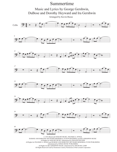 Summertime Cello Sheet Music