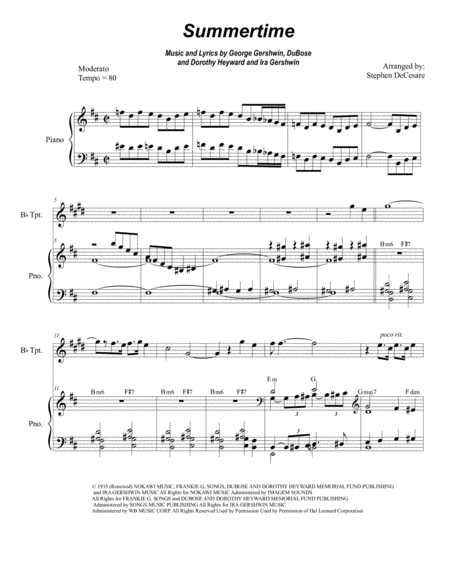 Summertime Duet For Bb Trumpet And French Horn Sheet Music