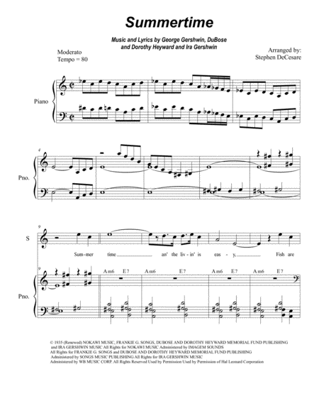 Summertime Duet For Soprano And Tenor Solo Medium Key Sheet Music