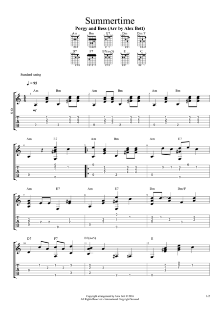 Summertime Fingerstyle Guitar Sheet Music