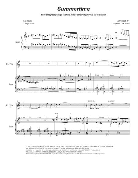 Summertime Flute Or Violin Solo And Piano Sheet Music