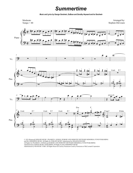 Free Sheet Music Summertime For Cello Solo