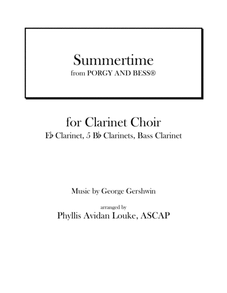 Free Sheet Music Summertime For Clarinet Choir