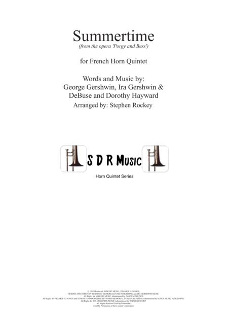 Summertime For French Horn Quintet Sheet Music