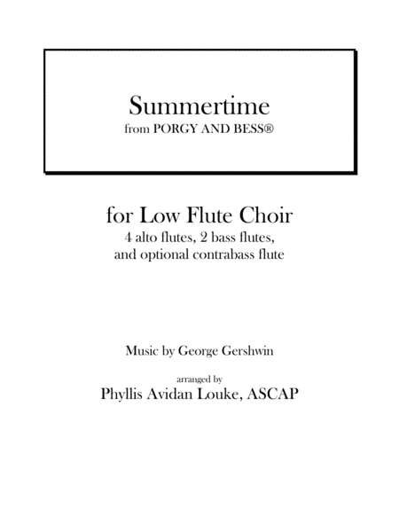 Summertime For Low Flute Ensemble Sheet Music