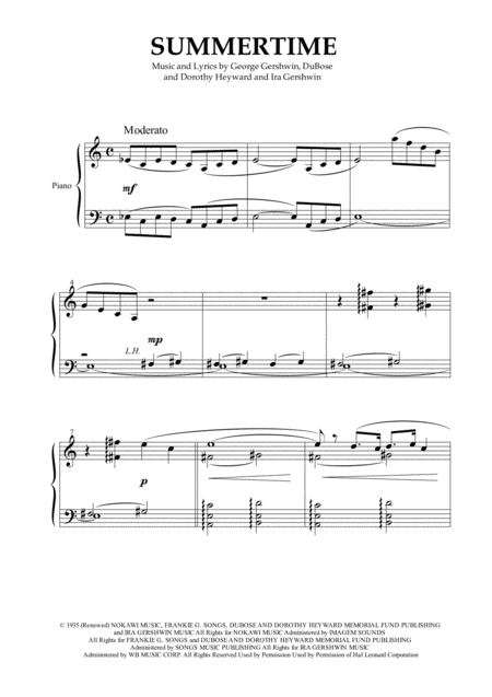 Free Sheet Music Summertime For Piano Solo