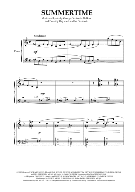 Summertime For Piano Solo Sheet Music