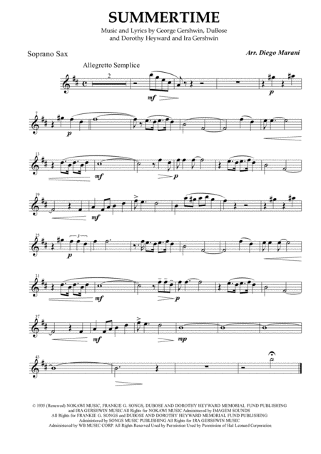 Summertime For Saxophone Quartet Sheet Music