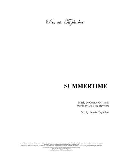 Summertime G Gershwin Arr For Clarinet Choir Sheet Music