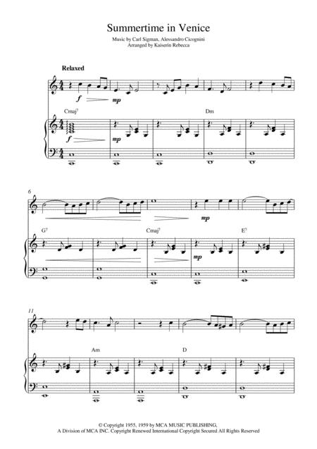 Summertime In Venice For Oboe Solo And Piano Accompaniment Sheet Music