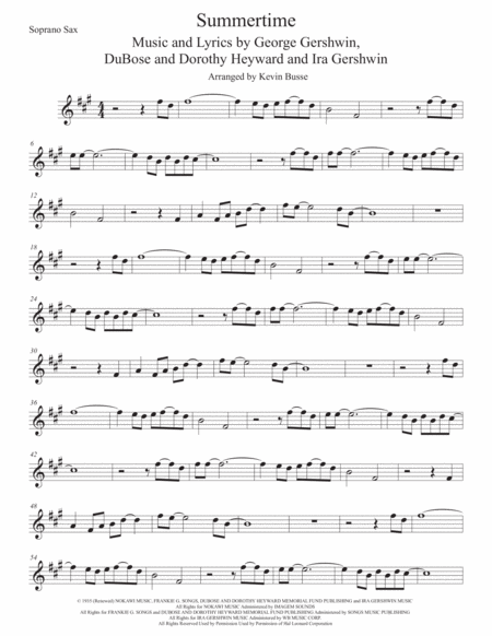 Summertime Original Key Soprano Sax Sheet Music