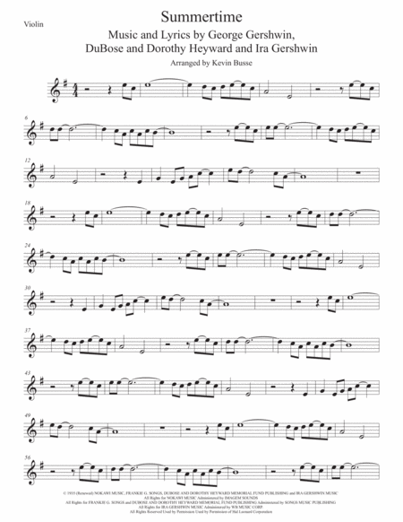 Summertime Original Key Violin Sheet Music