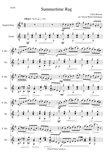 Summertime Rag Cor Anglais And Guitar Sheet Music