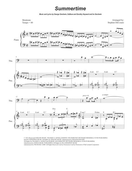 Summertime Trombone Solo And Piano Sheet Music