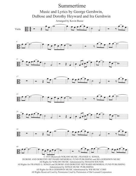 Summertime Viola Sheet Music