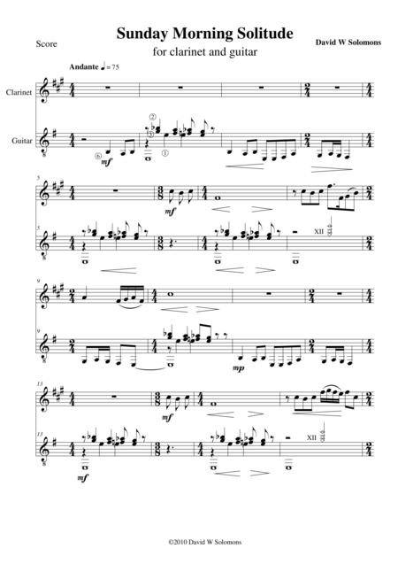 Free Sheet Music Sunday Morning Solitude For Clarinet And Guitar