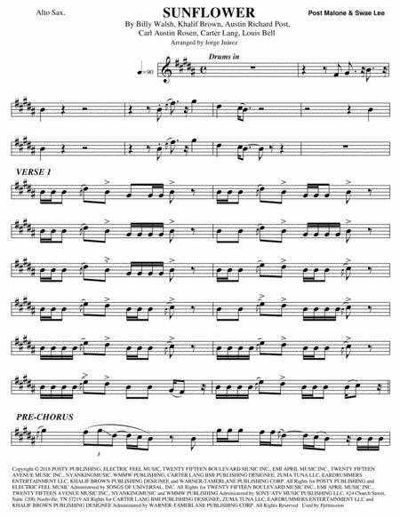 Free Sheet Music Sunflower Alto Sax