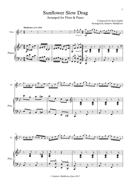 Free Sheet Music Sunflower Drag For Flute And Piano