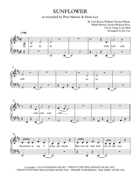 Sunflower For Beginners Sheet Music