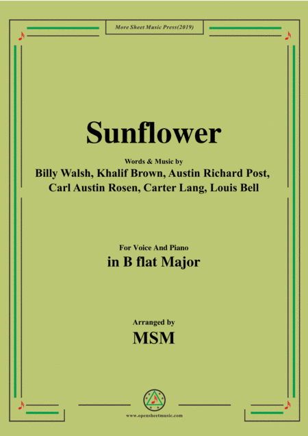 Sunflower In B Flat Major For Voice And Piano Sheet Music