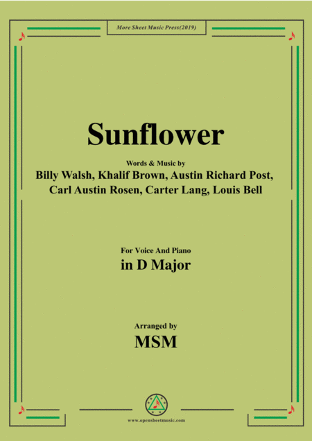 Sunflower In D Major For Voice And Piano Sheet Music